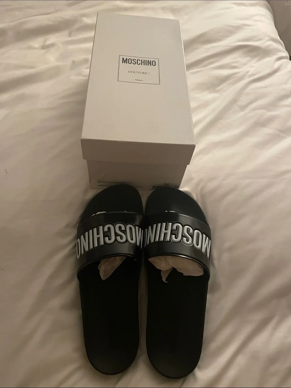 Moschino Black Slides with White Logo